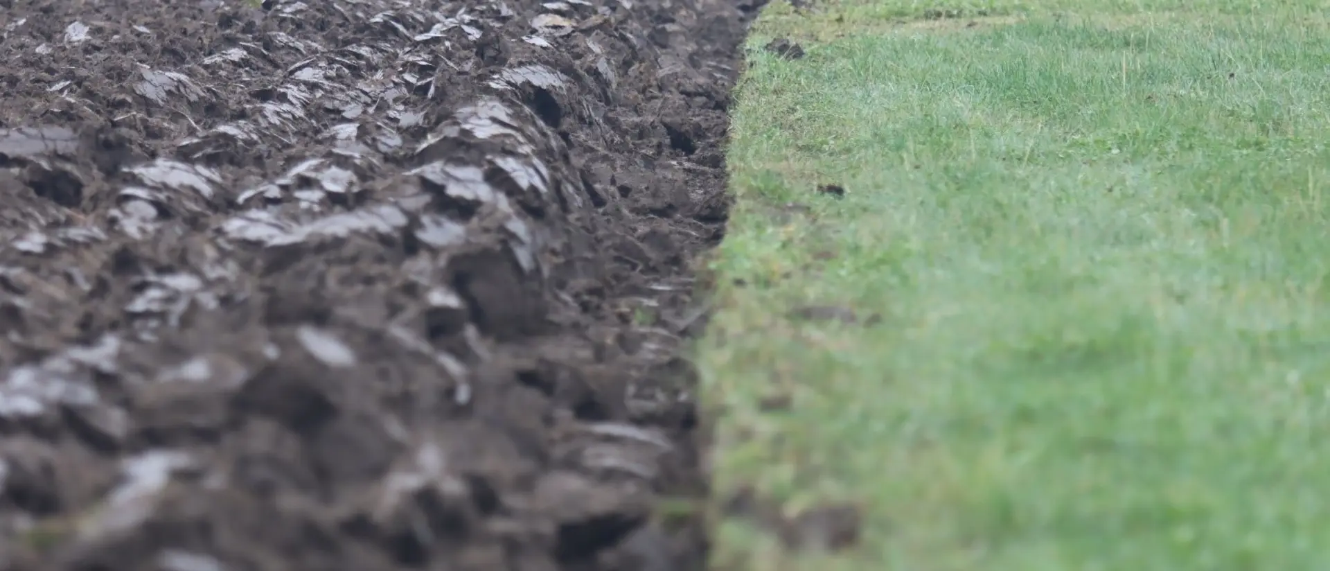 Ett fält med jord och bredvid syns gräs